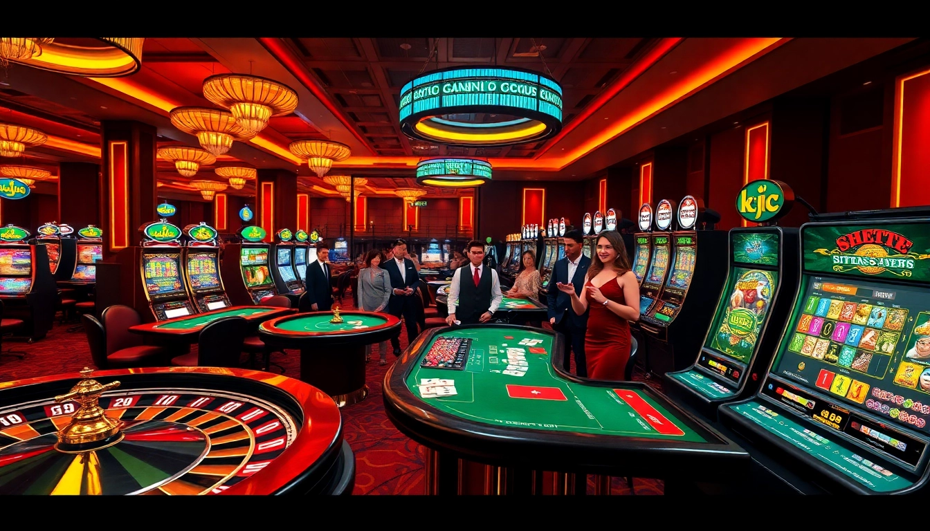 KJC casino table scene with poker chips and cards in a vibrant atmosphere.