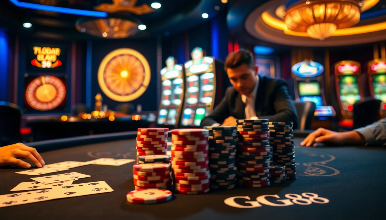Experience high-stakes action at GG88's luxurious casino with poker and roulette.