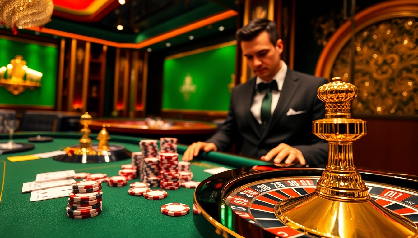 Players enjoying a thrilling debet moment at a vibrant casino table with poker chips and cards.