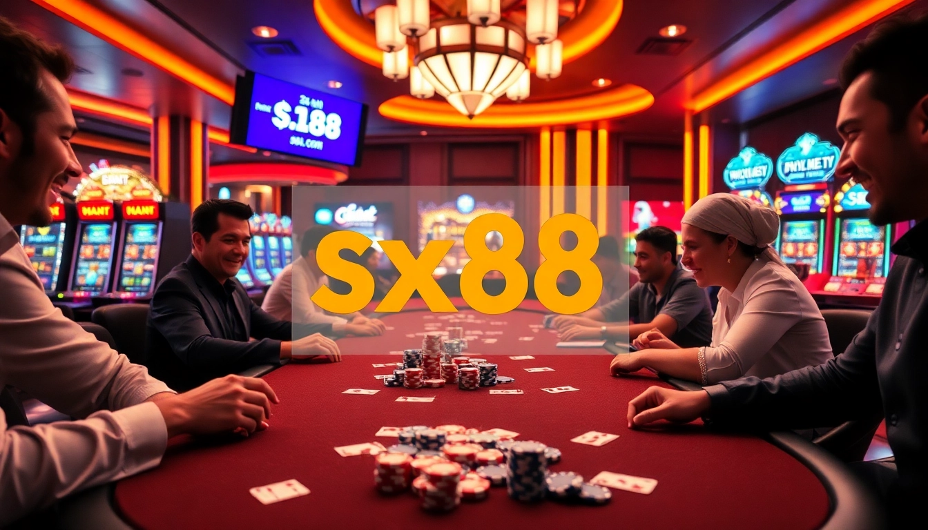 Experience the thrill of gambling at sx88.com with lively poker tables and vibrant slot machines.