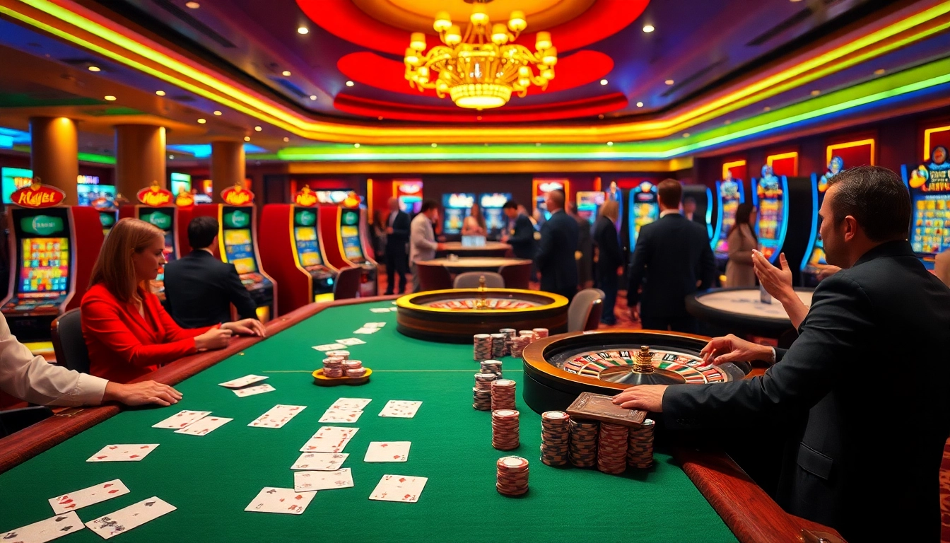 Engaging in a thrilling poker game at Thabet, showcasing vibrant chips and a lively casino atmosphere.