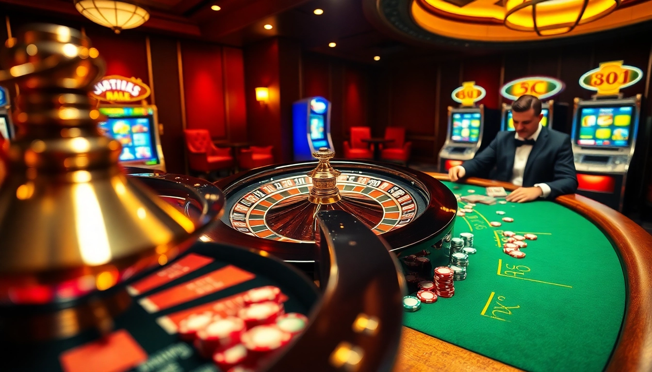 Players enjoying a thrilling 88i game at a vibrant casino table with roulette and poker elements.