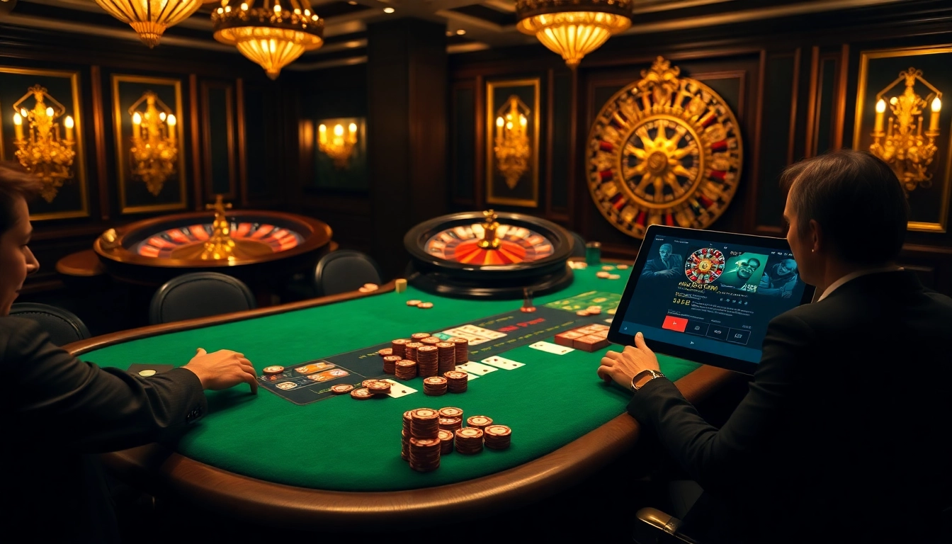 Players enjoying high-stakes poker at dn88.com, surrounded by luxurious casino elements.