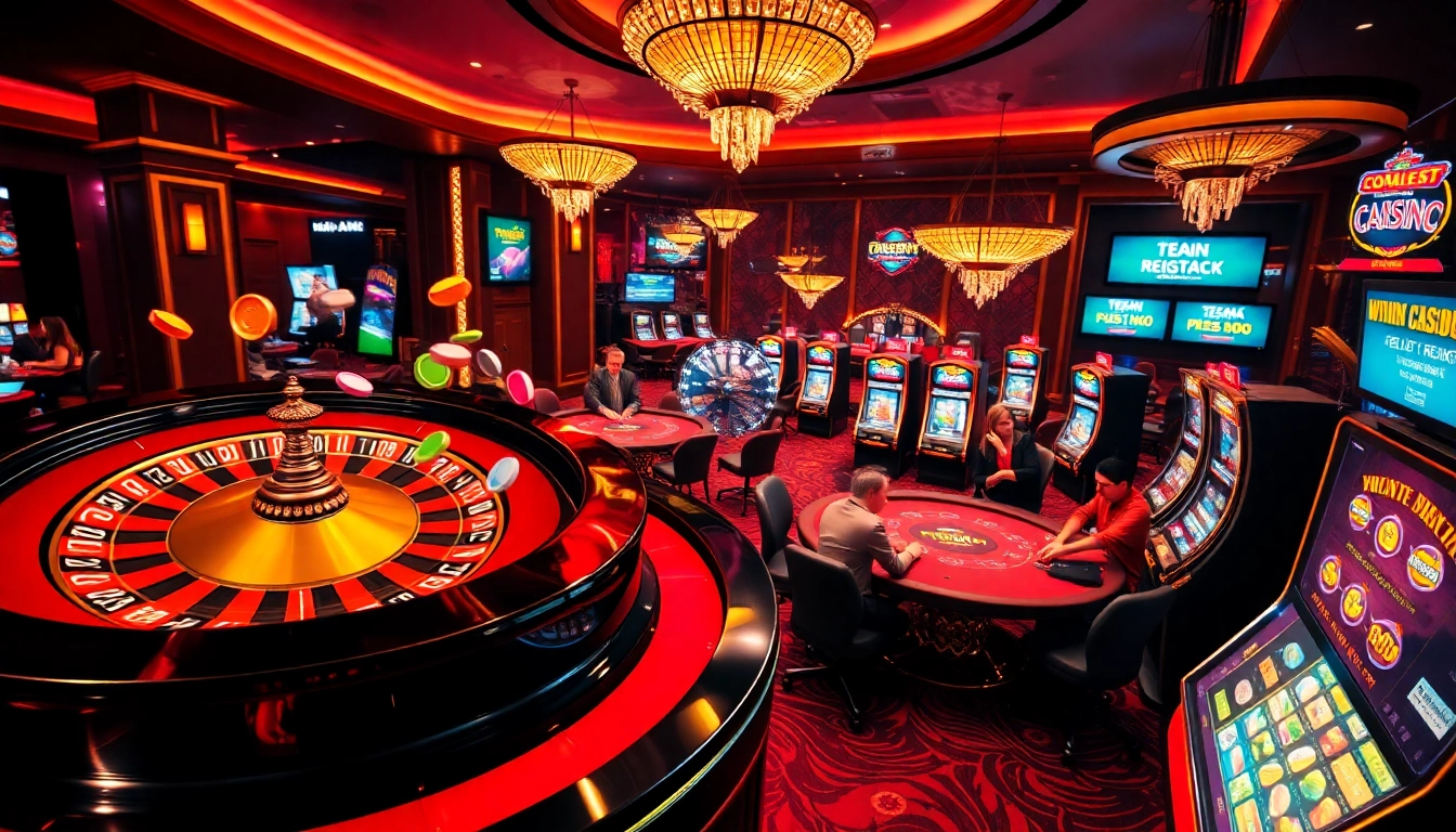 Exciting casino scene showcasing đăng ký vswin registration with roulette and poker elements.