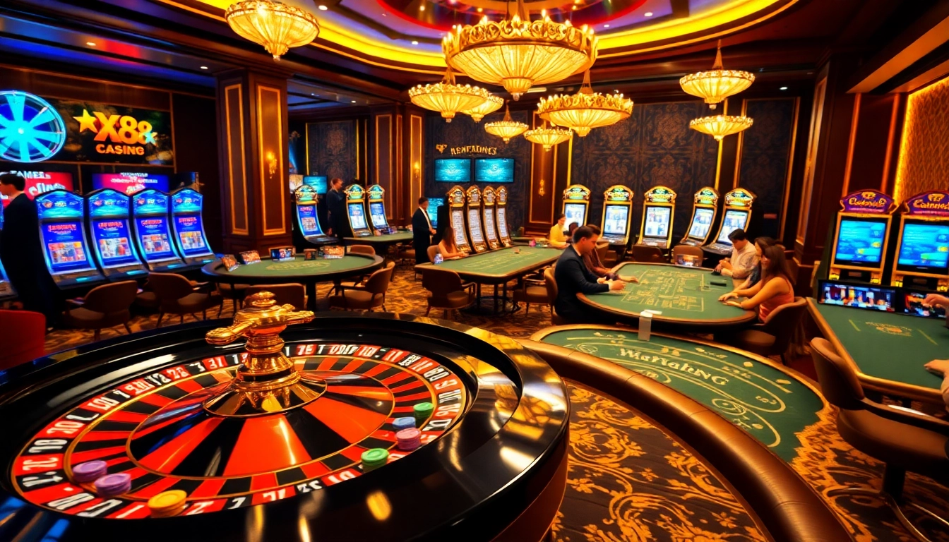 Experience the thrill of gambling with XX88 in a lively casino featuring roulette and poker games.
