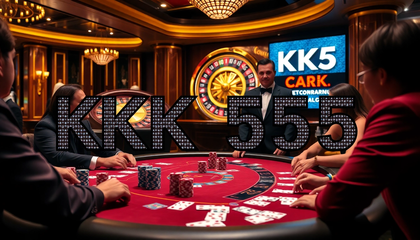 Engaging high-stakes poker game capturing KK55 excitement in a luxury casino atmosphere.
