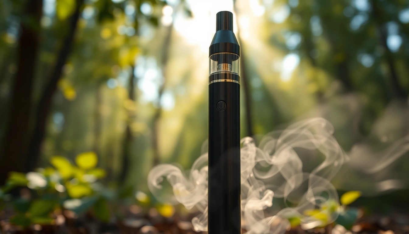 Buy DMT from a sleek vapor pen presented in a tranquil natural setting.