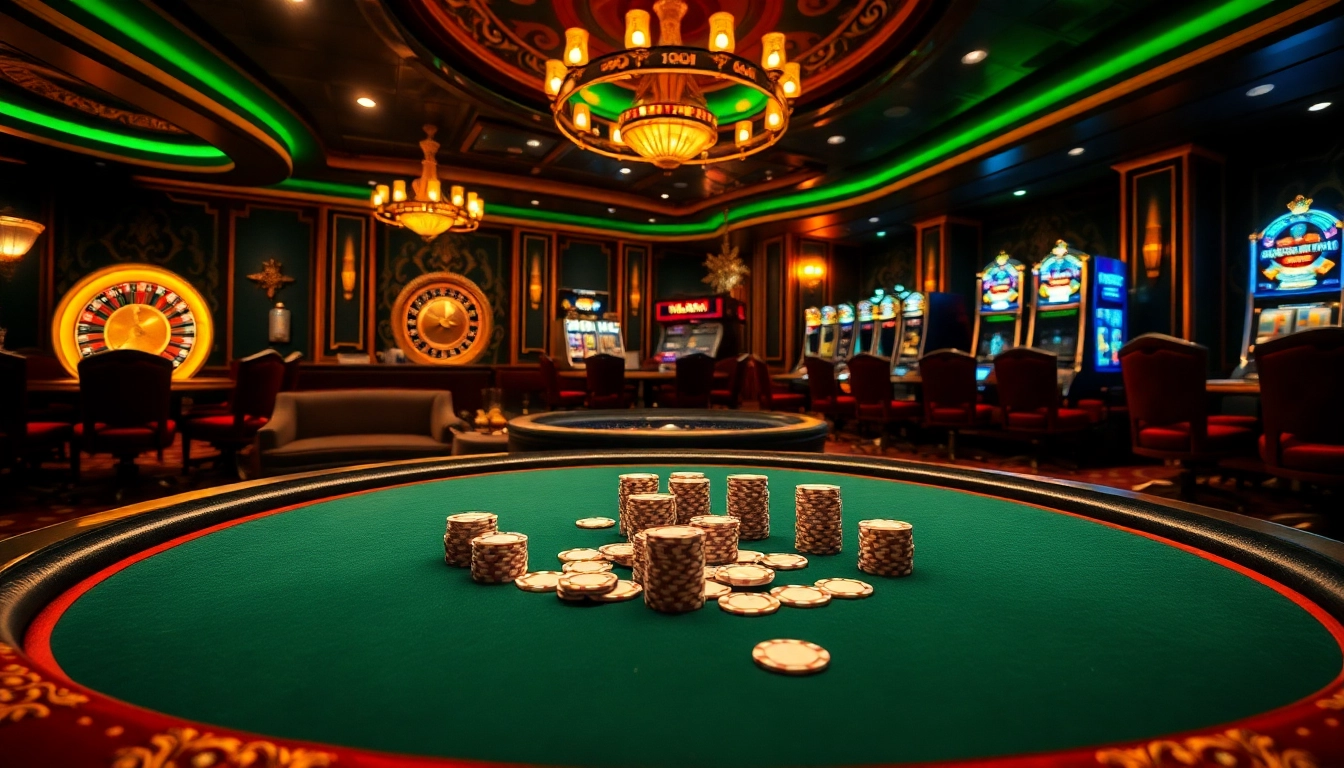 Vipwin casino high-stakes poker table with vibrant chips and cards, luxurious atmosphere.