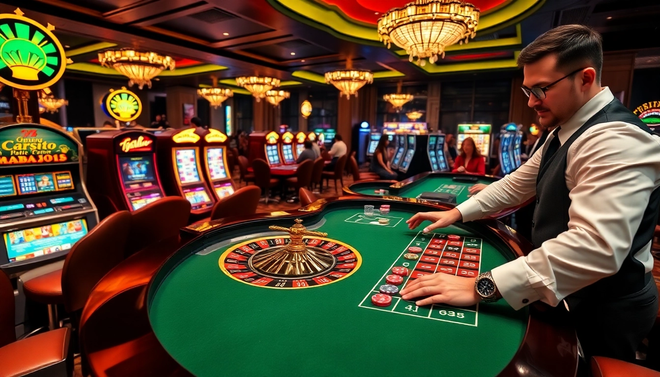 Experience the thrill of link 88i at an upscale casino featuring roulette and slot machines.