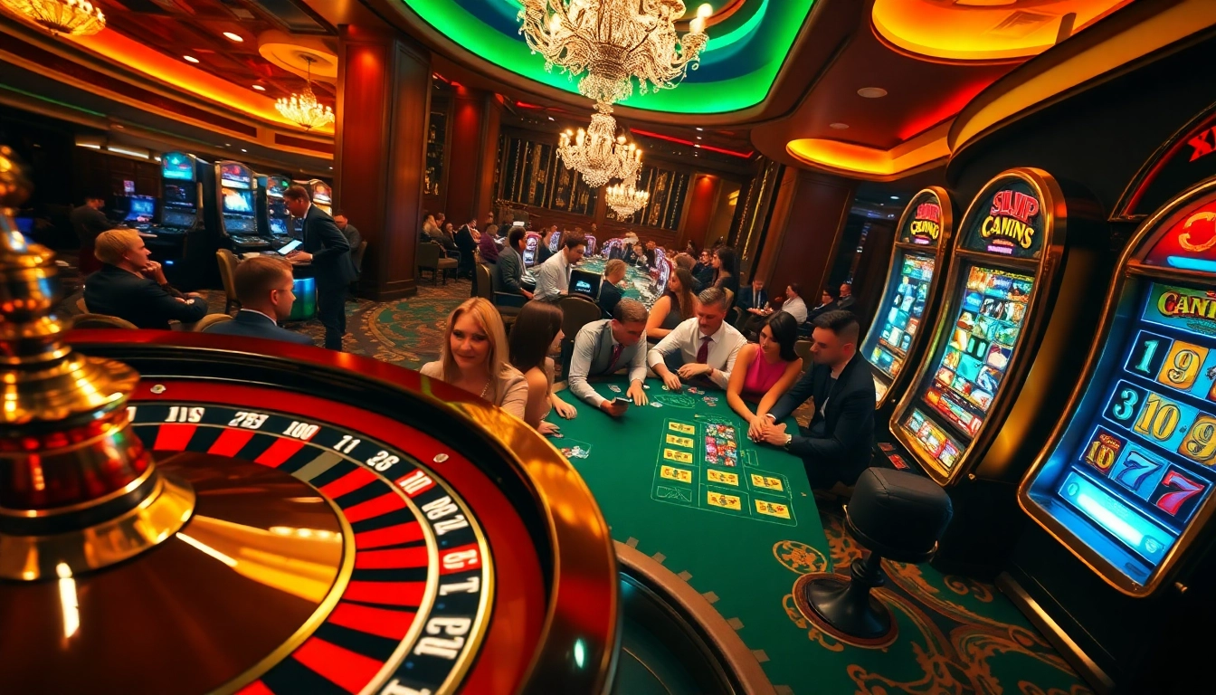 Experience thrilling gameplay at SLVIP with vibrant casino scenes, slots, and poker action.