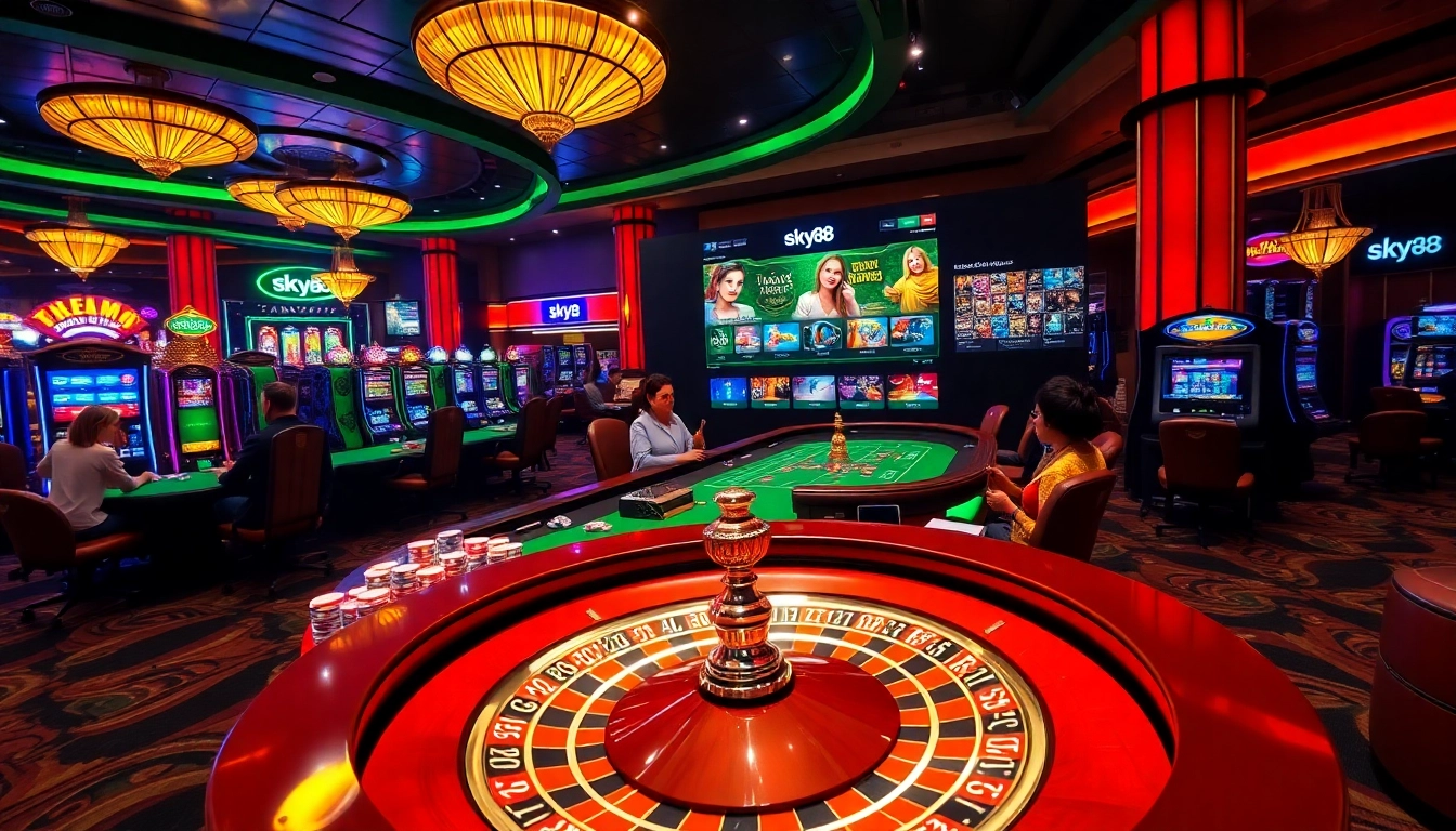 Experience thrilling gaming at sky88 Casino featuring vibrant tables and exciting slot machines.