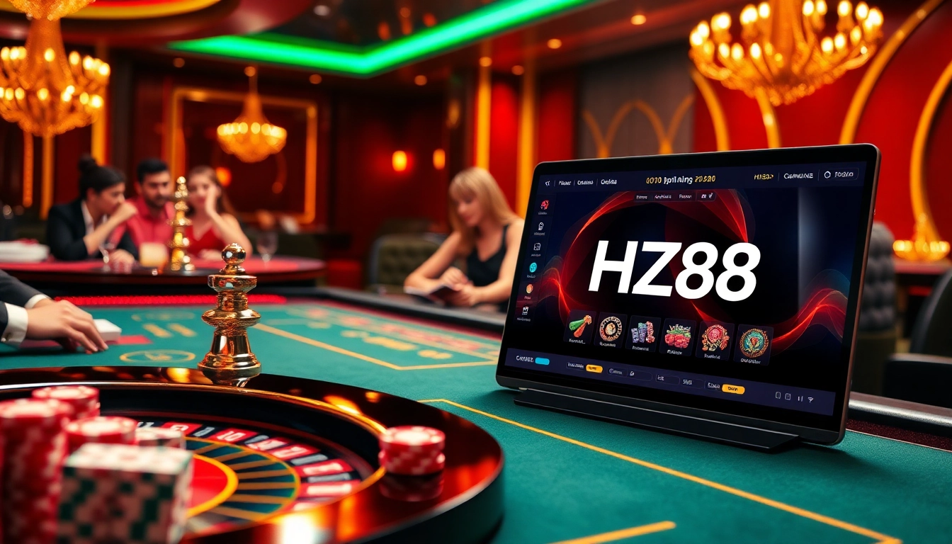Experience the excitement of HZ88 online gambling with vibrant casino visuals.