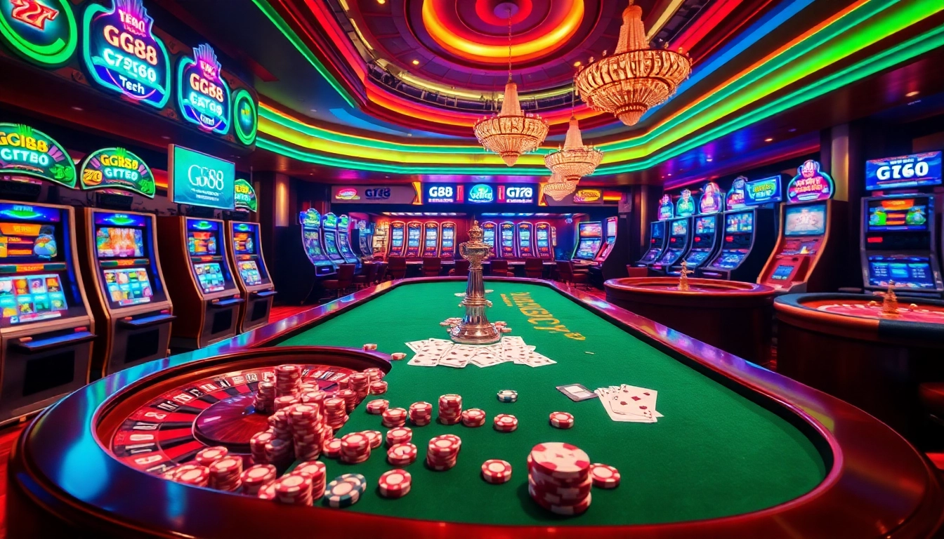 Experience thrilling games at Gg88 Tech with vibrant casino tables and immersive gaming elements.