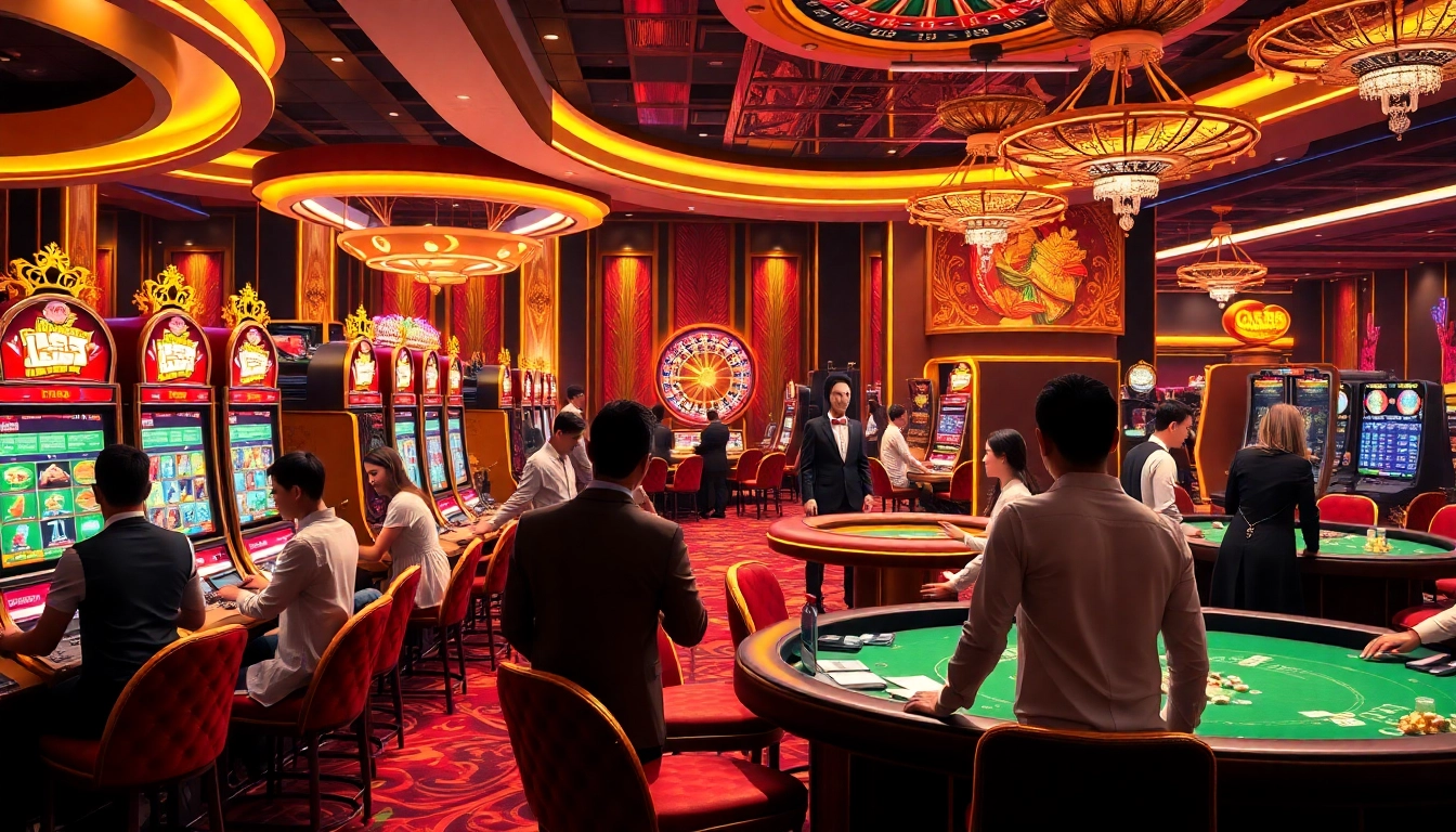 Players enjoying high-stakes fun at GG88's vibrant gambling environment with exciting games.