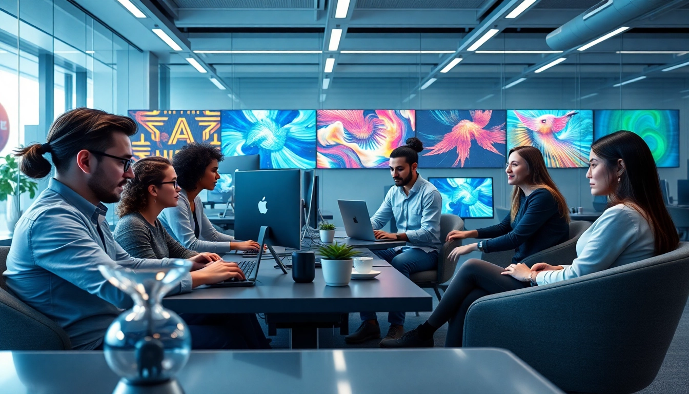 Innovative professionals collaborating with NSFW AI technology in a modern workspace.