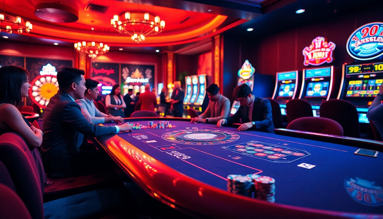 Exciting gaming scene showcasing the allure of trang FLY88 chính thức with casino tables and vibrant atmosphere.