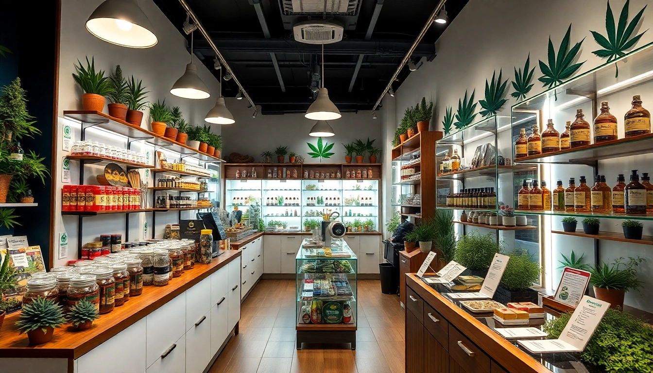 Den Überblick über Weedmaps Lloret de Mar in einem einladenden Cannabisshop zeigen.