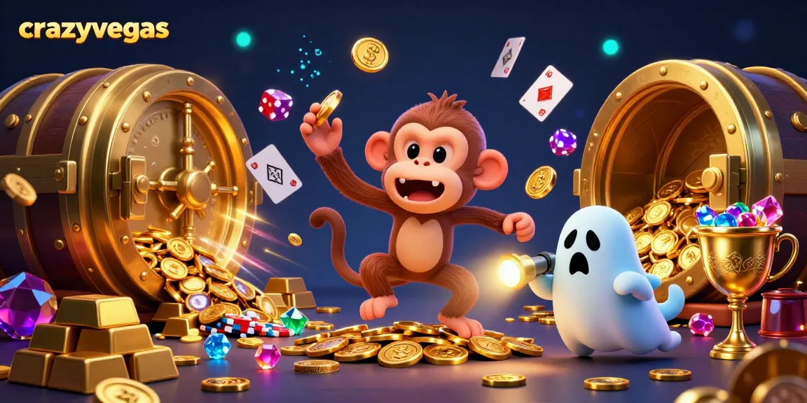 Watch the mischievous poltergeist monkey juggle golden treasures in the haunted crazyvegas casino.